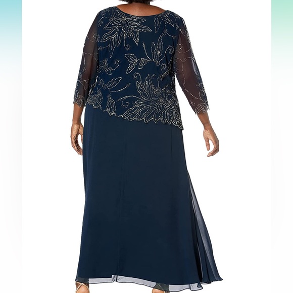 Women’s Formal Dress Plus Sz 22W Black J KARA 3/4 Sleeves Edge Bodice Mock Flare - Picture 4 of 9